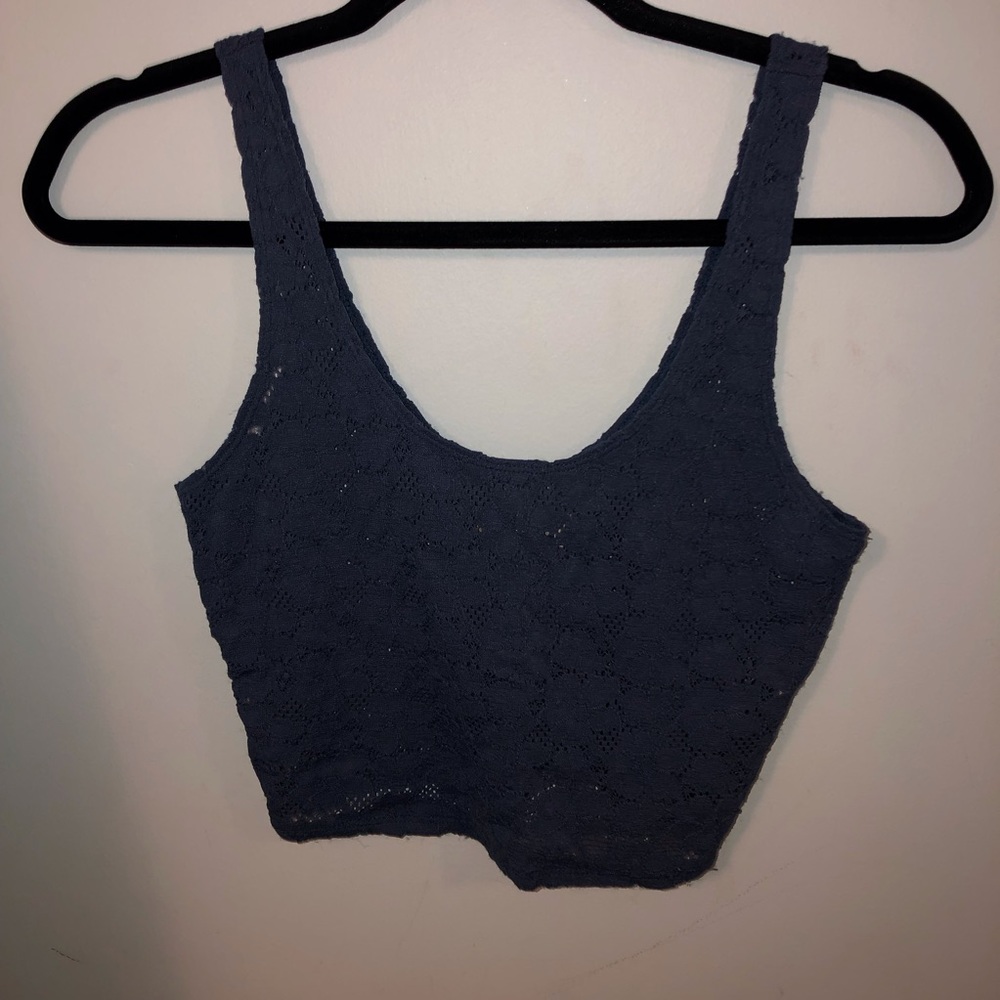 blue cropped lace tank top